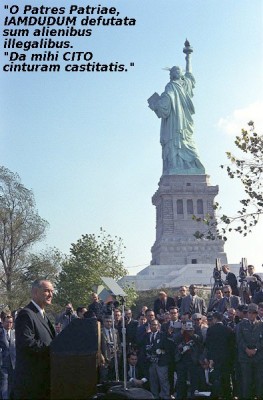 Translation of the Latin in the photo: "O Fathers of the Fatherland, I've been SCREWED LONG ENOUGH by illegal aliens. Give me a chastity belt forthwith."